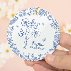 Personalized Bridesmaid Ornament, Bridesmaid Proposal Gift, Birth Month Flower Ornament, Christmas Gift For Bridesmaid, Bridal Shower Gift