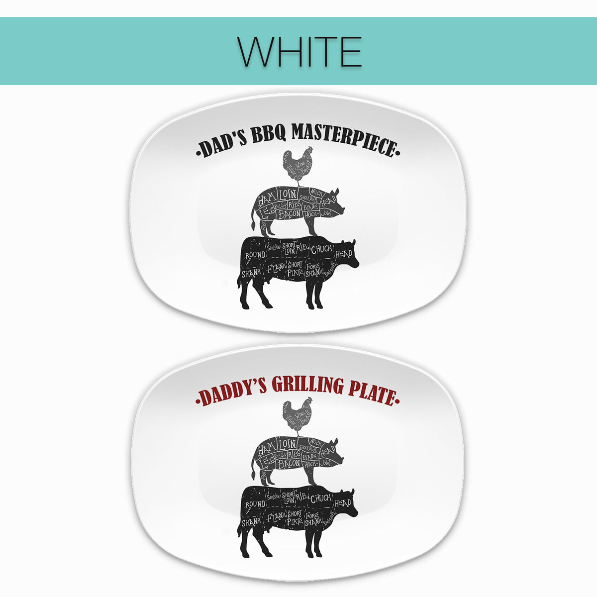 BBQ Grilling Serving Platter, Personalized Serving Tray, Father's Day BBQ Gift, Grilling Plate, Gifts for Him, Cow Pig Chicken Butcher Cuts