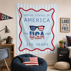America 250th Anniversary Tapestry, USA Wall Hanging,Patriotic 4th Of July Backdrop, Coastal Americana Porch Banner, Summer Party Gift Decor