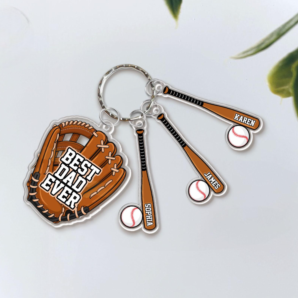 Custom Baseball Keychain For Dad, Custom Dad Keychain With Kid Names Charm, Father's Day Gifts, Baseball Lover, Gift For Baseball Dad