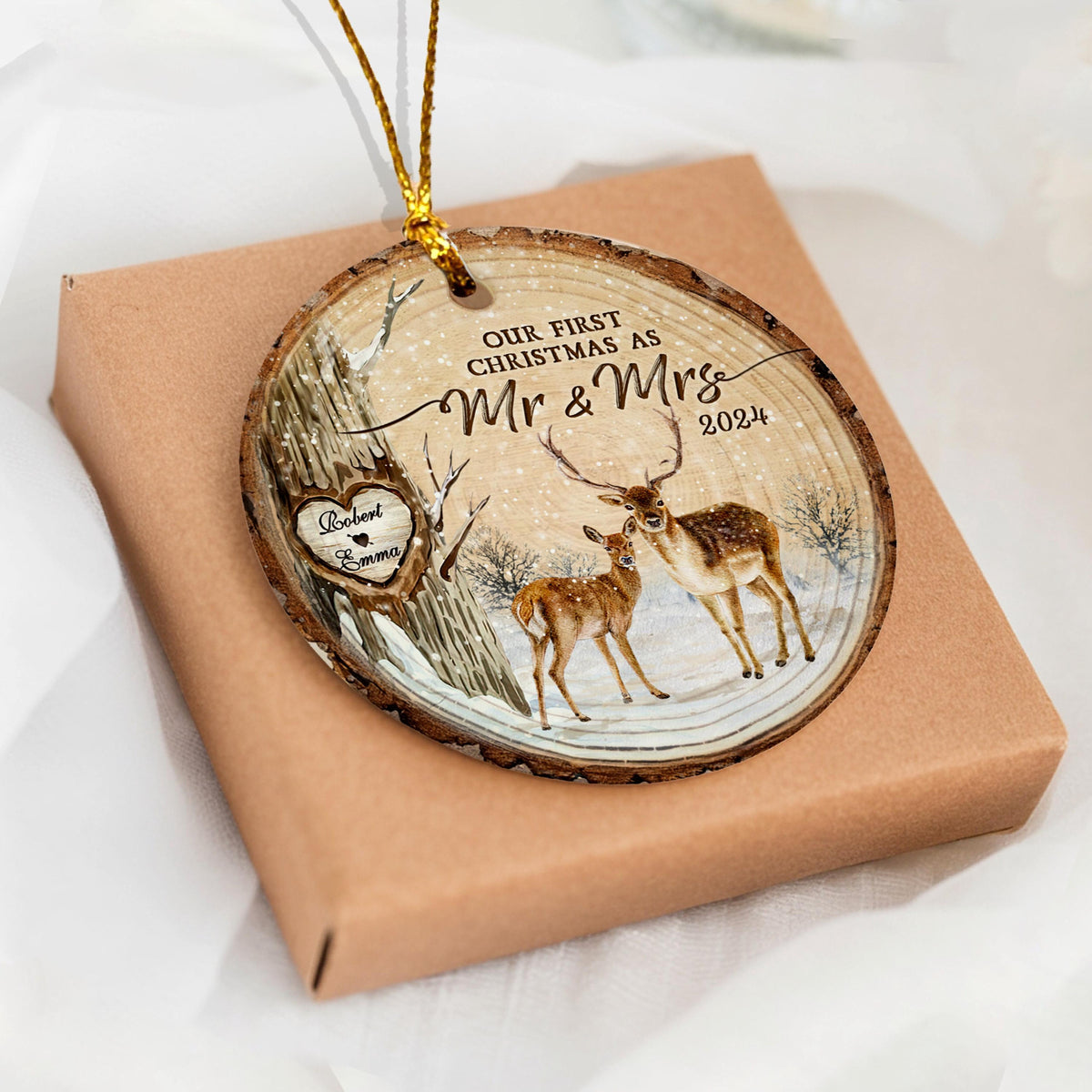 Personalized First Christmas Married Ornament, Our First Christmas As Mr & Mrs Deer Couple, Mr and Mrs Ornament, Wedding Ornament, Newlywed Gift