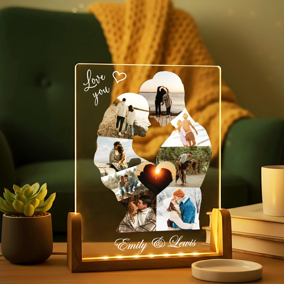 Personalized Silhouette Photo Night Light - Custom Anniversary Gift for Couple - Acrylic Photo Plaque - Unique Gift for Him or Her