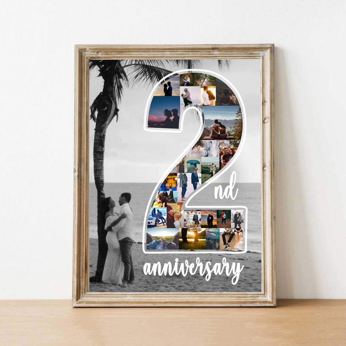 Personalize Second Anniversary Gift for husband, 2 Year Anniversary Gift for Him, Number 2 Collage Gift