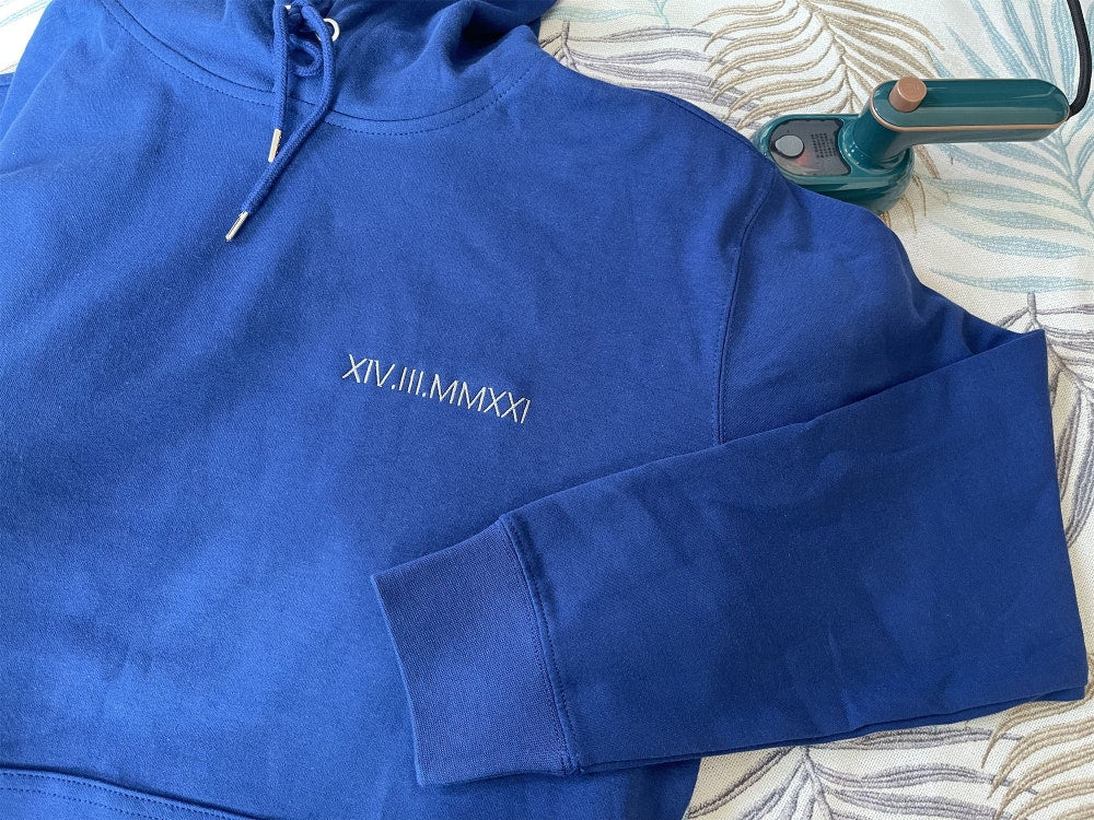 Personalized Roman Numeral Anniversary Hoodies, Custom Embroidered Date Hoodies, Wedding Crewneck Sweatshirt, Matching Couple Jumper Gift