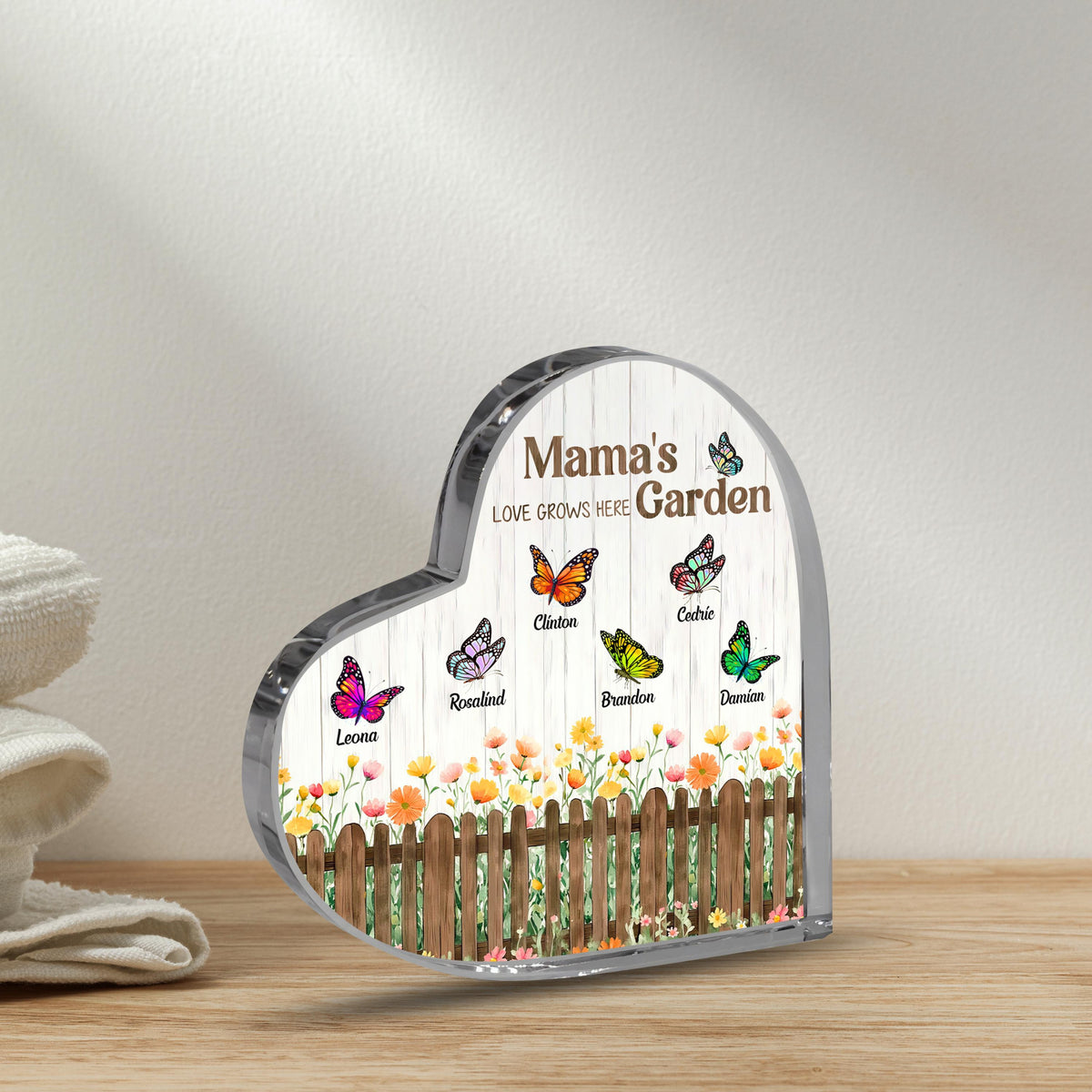 Mom's Garden Heart Acrylic Plaque with Kids Names, Flower Acrylic Plaque, Family Keepsake, Nana s Blessings, Grandma Garden Plaque