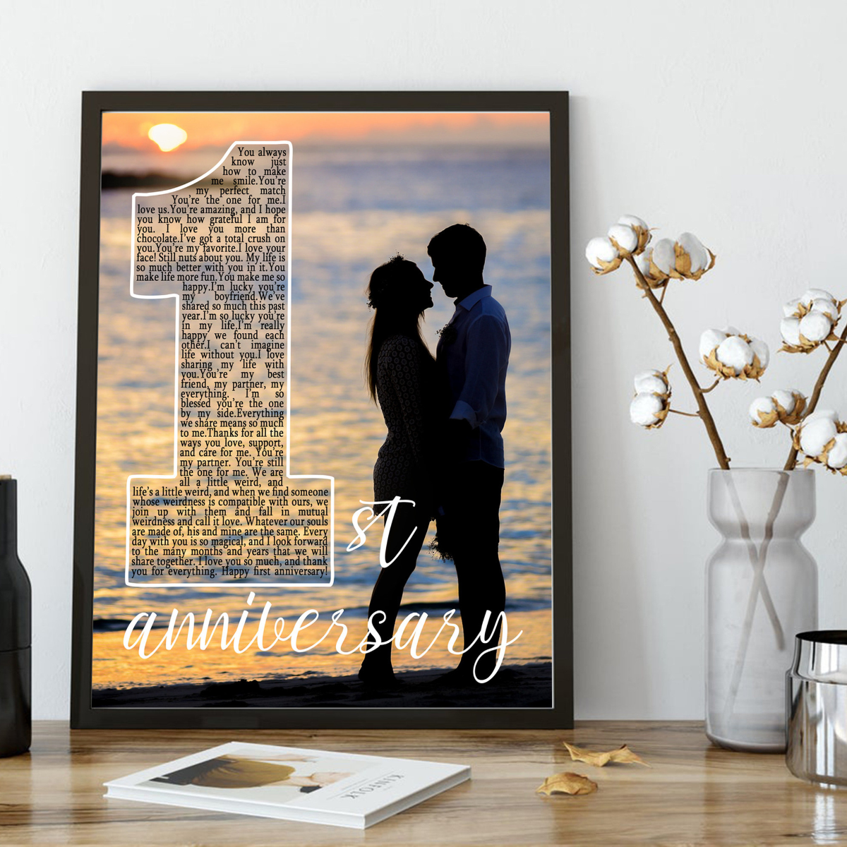 1st Anniversary Custom Photo - Personalized Canvas - Gift For Boyfriend Girlfriend, Anniversary Gift For Couple