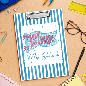 Custom Teacher Pennants Flag Teacher Clipboard: Striped Acrylic Clipboard With Teacher Name, Back to School Gifts, Teacher Appreciation Gift