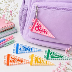 Personalized Kids Name Tag, Backpack Name Keychain, Custom Pennant School Bag Tag, Lunch Box Tag for Kids, Back to School Gift