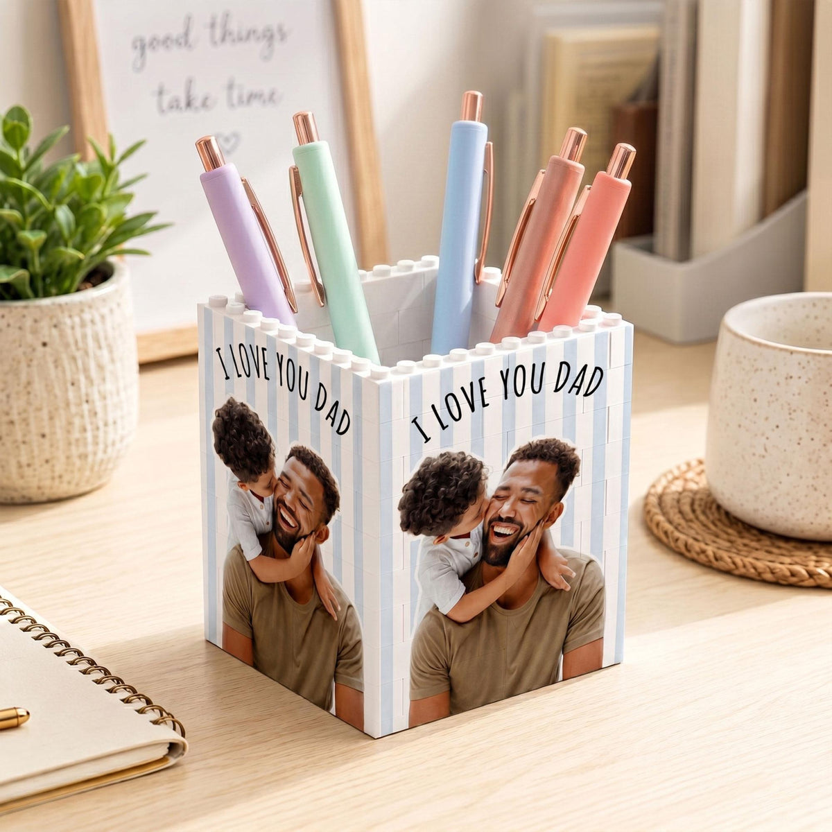 Personalized Photo Building Block Pen Holder, Best Dad Puzzle Block, New Dad Gift, Gift For Papa, Father's Day Gift For Dad, Husband