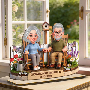 3D Effect Backyard Couple Growing Old Together - Personalized Wooden Plaque - Anniversary, Valentine's Day Gift For Couple