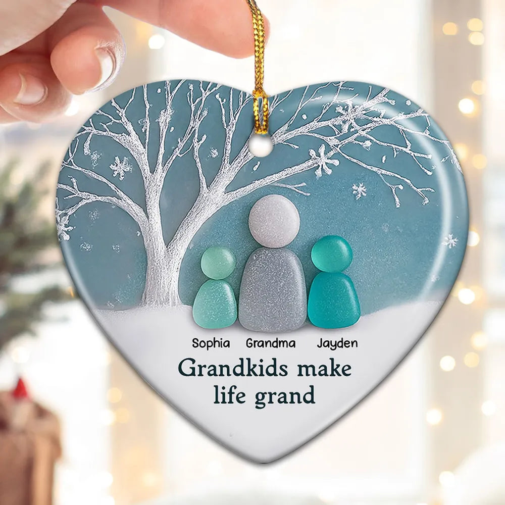 2D Sea Glass Effect Grandma & Grandkids - Personalized Ceramic Ornament - Christmas Gift For Grandchildren, Grandma