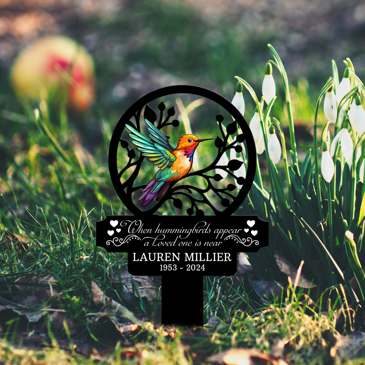 Custom Name Hummingbird Memorial Metal Stake, Hummingbird Name Sign, Garden Metal Stake, Sympathy Gift, Mother's Day, Memorial Stake