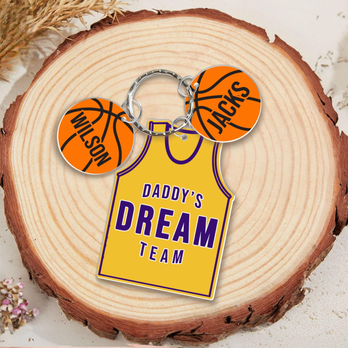 Daddy's Dream Team Keychain Gift, Basketball Dad Keyring, Personalized Father's Day Gift, Sport Dad Gift From Son Daugter, Gift For Husband