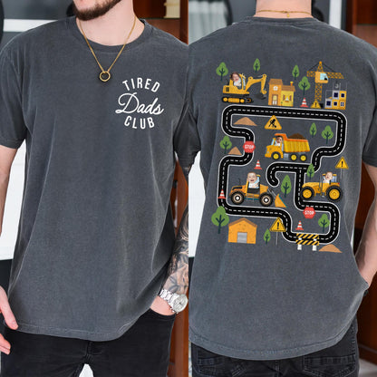 Personalized Tired Dad Club Construction Car Road Map Shirt, Custom Kids Face Dad Shirt, Gift For Dad From Son, Fathers Day Gift for Husband