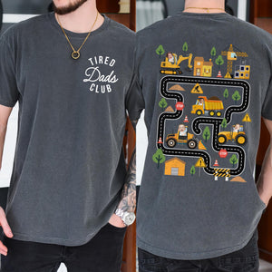 Personalized Tired Dad Club Construction Car Road Map Shirt, Custom Kids Face Dad Shirt, Gift For Dad From Son, Fathers Day Gift for Husband