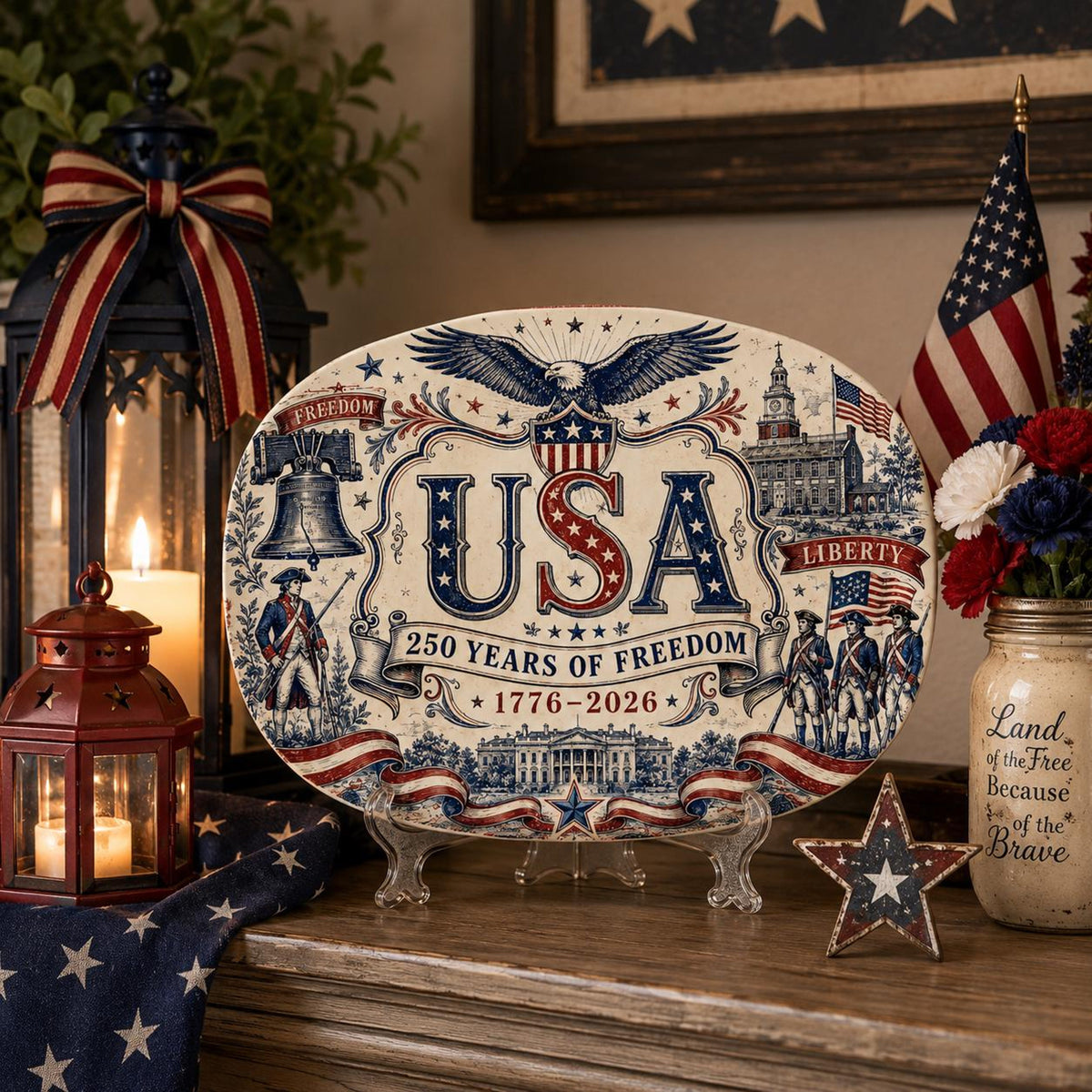 America 250th Anniversary Platter, 1776 2026 Patriotic Decorative Plate, Liberty Bell Freedom, 4th of July Decor, Independence Day Keepsake