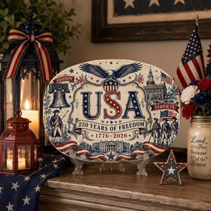 America 250th Anniversary Platter, 1776 2026 Patriotic Decorative Plate, Liberty Bell Freedom, 4th of July Decor, Independence Day Keepsake
