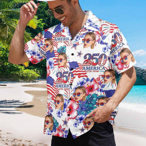 Custom Face Hawaiian Shirt: American Flag 250th Anniversary Shirt, Independence Day Gift