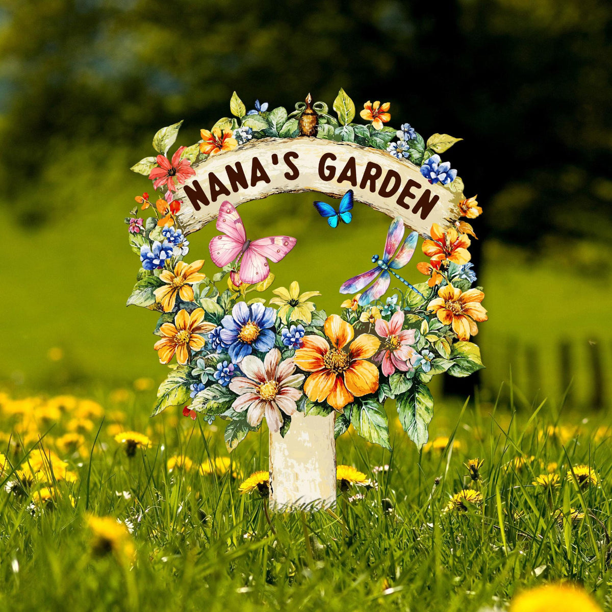 Custom Flower Sign with Stake, Personalized Garden Name Sign, Garden Flower Sign, Metal Yard Art, Gardening Gift, Gift for Mom, Garden Decor