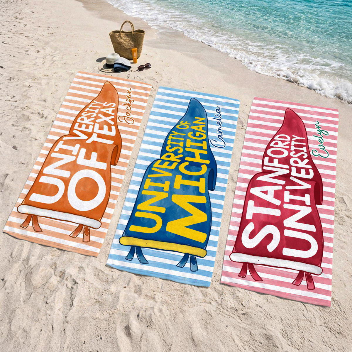 Personalized College Pennant Beach Towel, School Banner School Spirit Beach Towel, High School Graduation Gift, University Graduation Gift