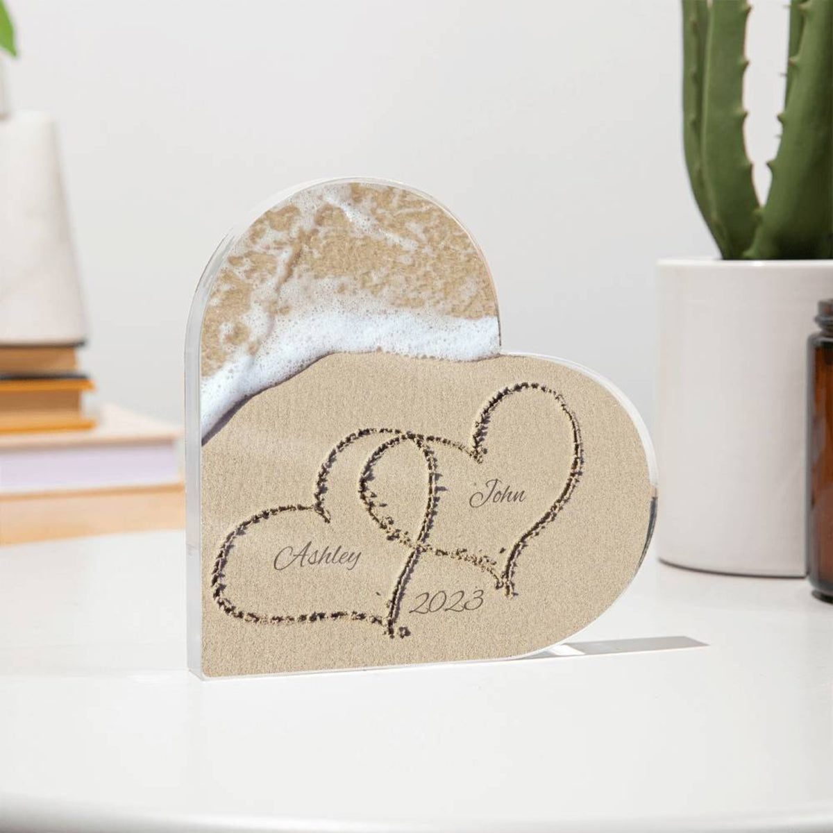 Name in the Sand, Beach Art, Beach Valentine, Beach Wedding Gift, Heart Plaque, Wedding Keepsake, Couple Gift