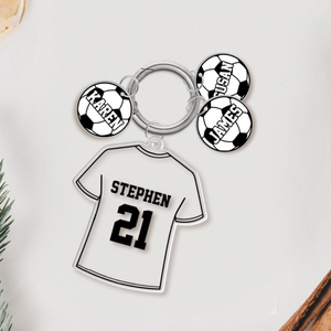 Personalized Soccer Keychain For Dad, Custom Kids Name Soccer Acrylic Keychain, Father's Day Gifts, Keychain Gift for Dad, Boyfriend Gift
