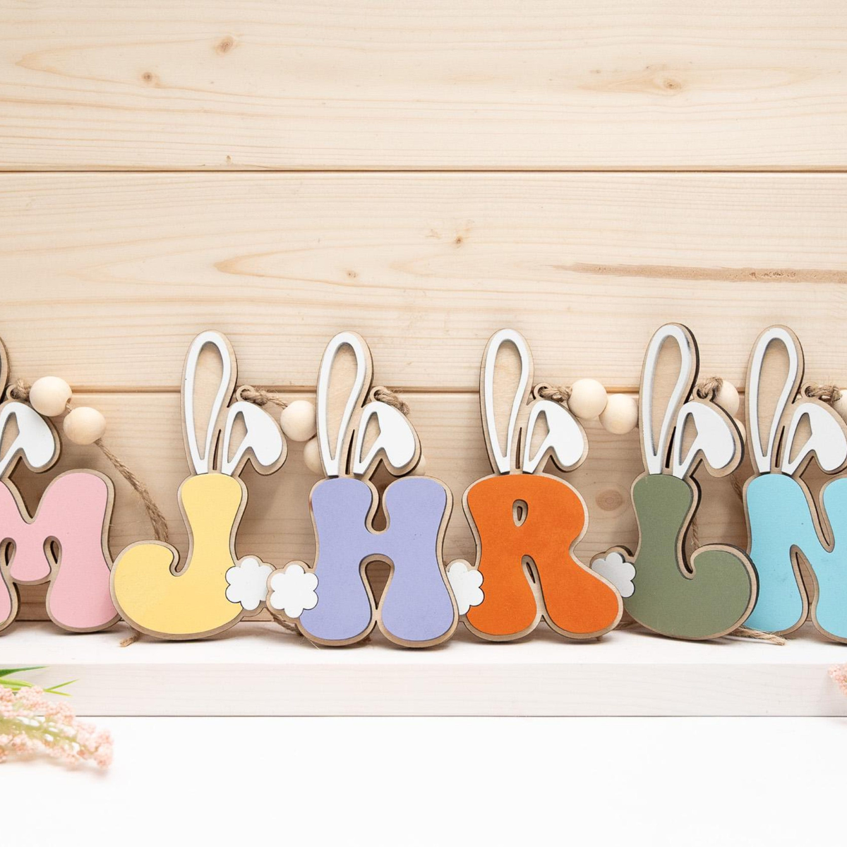Personalized Bunny Letter Easter Basket Tag, Custom Wood Name Tag, Gift For Kid, Gift For Baby