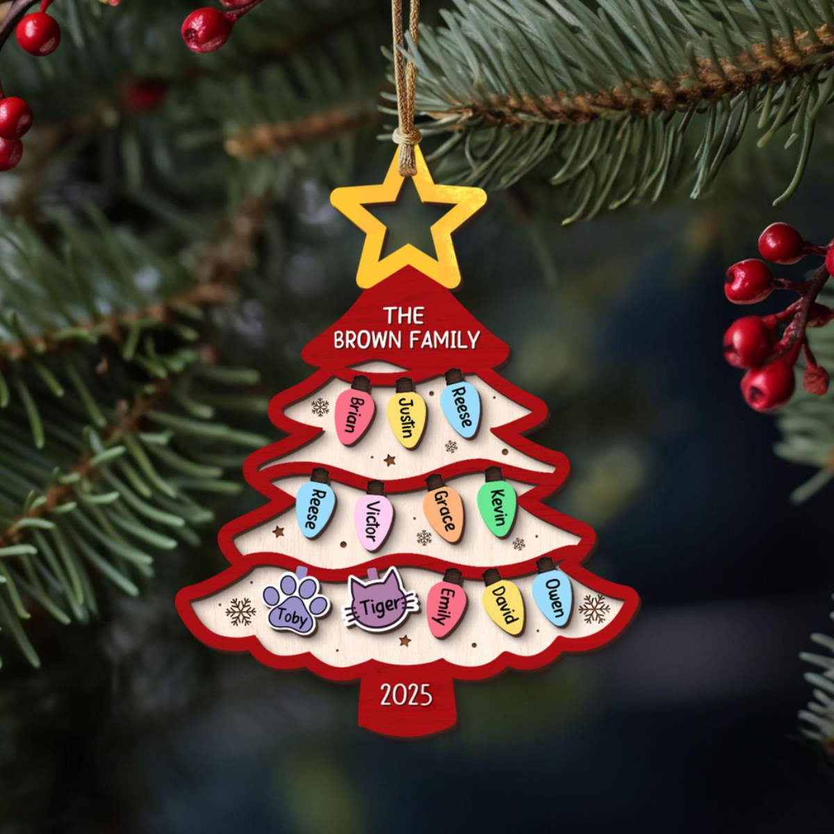 Personalized Family Tree Ornament 2025, Custom Family With Pet Ornament, Large Family Ornament, 2025 Christmas Ornament, Christmas Gifts