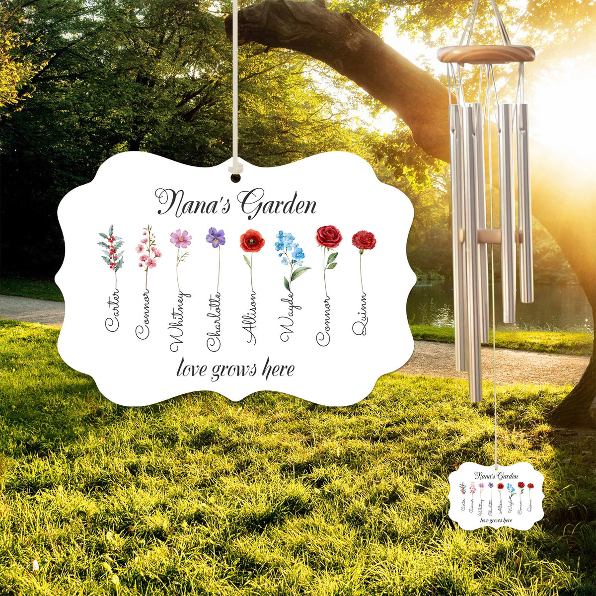 Birth Month Flower Wind Chime, Custom Kid Name, Mother's Day Gift, Grandma's Garden Wind Chime, Gift For Mom, Birth Flower, Family Gift