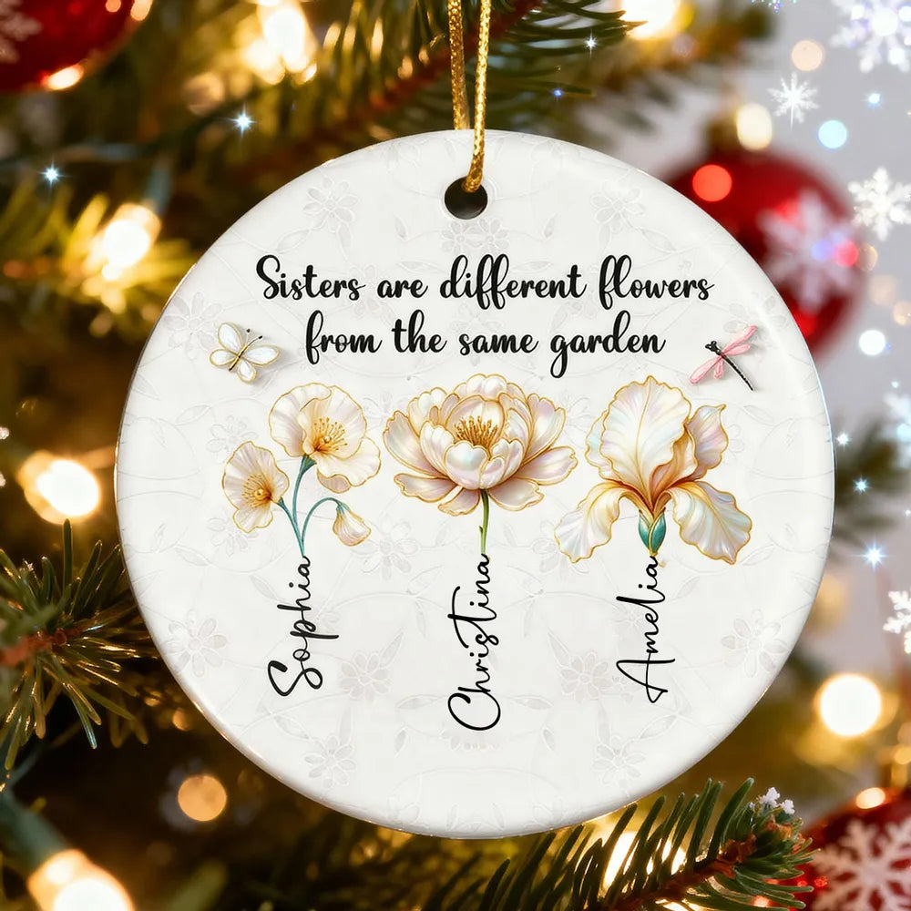 3D Pearl Effect Birth Flowers Sisters From The Same Garden - Personalized Ornament - Christmas Gift For Sisters, Besties