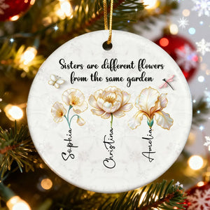 3D Pearl Effect Birth Flowers Sisters From The Same Garden - Personalized Ornament - Christmas Gift For Sisters, Besties