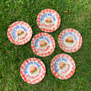 Grillin with Daddy Personalized Ceramic Plate, Custom BBQ Ceramic Cheesburger Plate with Kids Names for Father s Day Gift