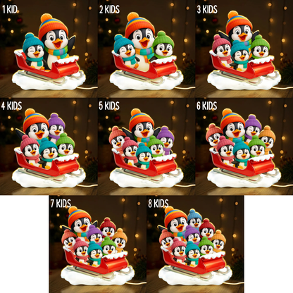 3D Effect Cute Grandma Grandkids Penguin On Sleigh - Personalized Acrylic Light Box - Christmas Gift For Grandma