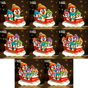 3D Effect Cute Grandma Grandkids Penguin On Sleigh - Personalized Acrylic Light Box - Christmas Gift For Grandma