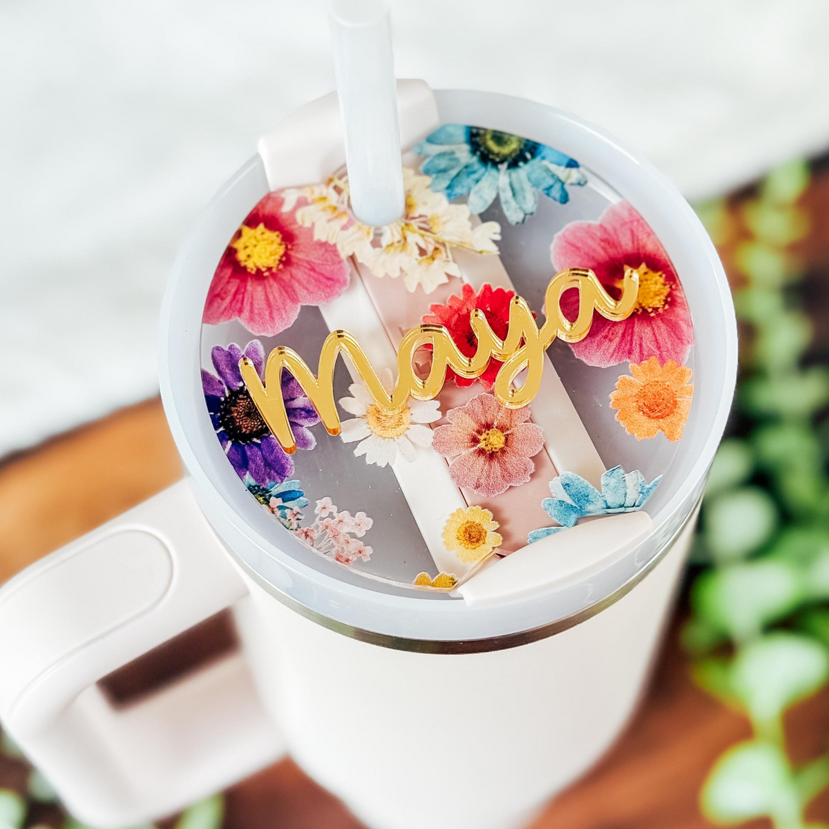 Flower Pattern Tumbler Topper, Custom Tumbler Name Tumbler Topper Name Tag, Gift For Her