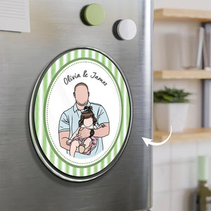Personalized Portrait From Photo Dad And Kids Magnet: Custom Photo Frame Magnet, Fathers Day Gift For Dad, Gift For Husband, New Dad Gift