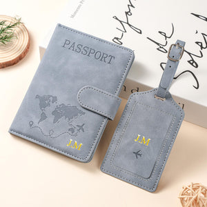 Personalized Passport Holder & Luggage Tag Set RFID Protection for Travelers, Custom Travel Gift
