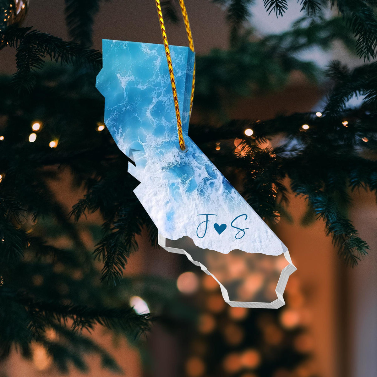 Personalized Engagement Ornament, Custom State Beach Engagement Ornament, Christmas Gift For Couples, Anniversary Gift, Engagement 2025 Gift