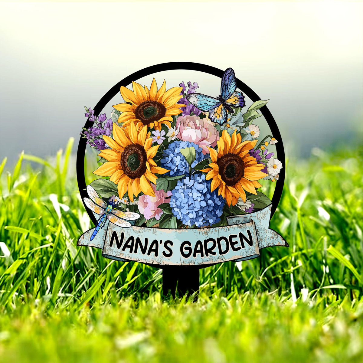 Nana's Garden Sunflower & Butterfly - Personalized Cut Metal Sign - Gift For Grandma, Gardening Gift