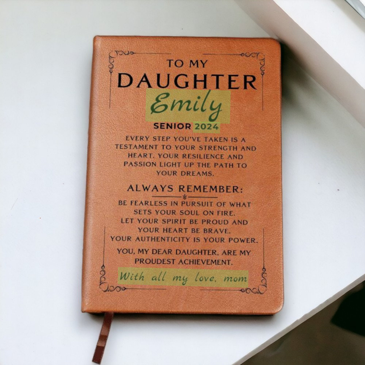 Personalized Gradution Gift For Daughter Son, Leather Journal For Daughter From Mom, Custom College Graduation Gift