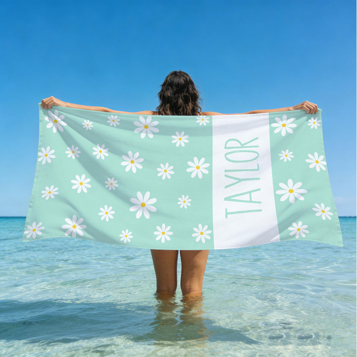 Custom Fashionable Daisy Floral Beach Towel, Pool Towel for Family, Signature Beach Towel For Kids, Tropical Vacation Gift, Beach Lover's Gifts