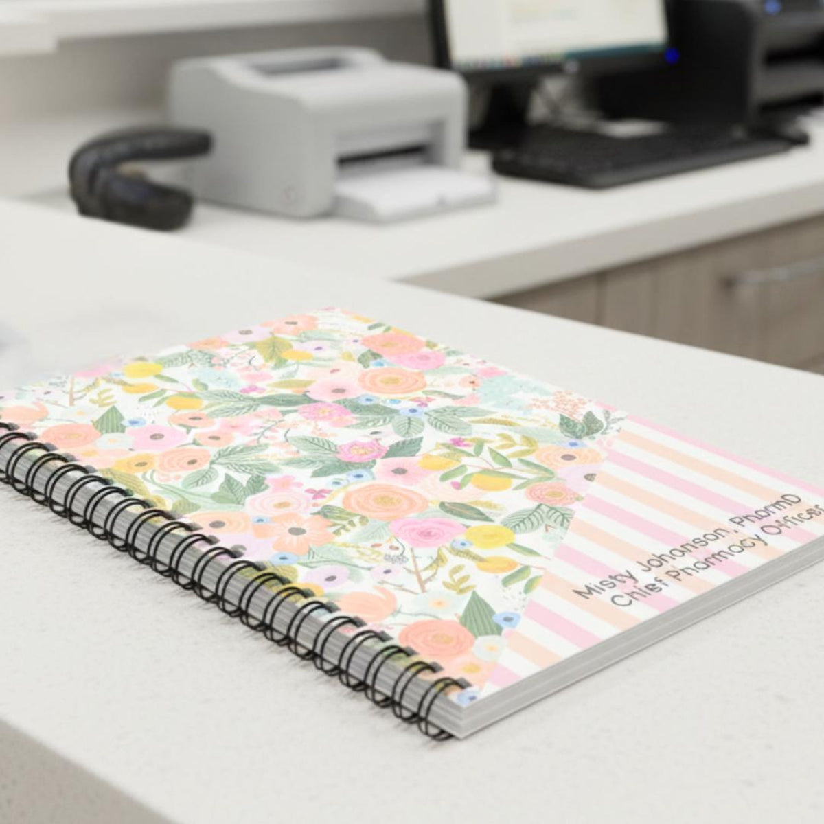 Personalized Spiral Notebook Gift for Her, Custom Floral Journal Stationary, Custom Text with Flowers, Cute Notebook Pink