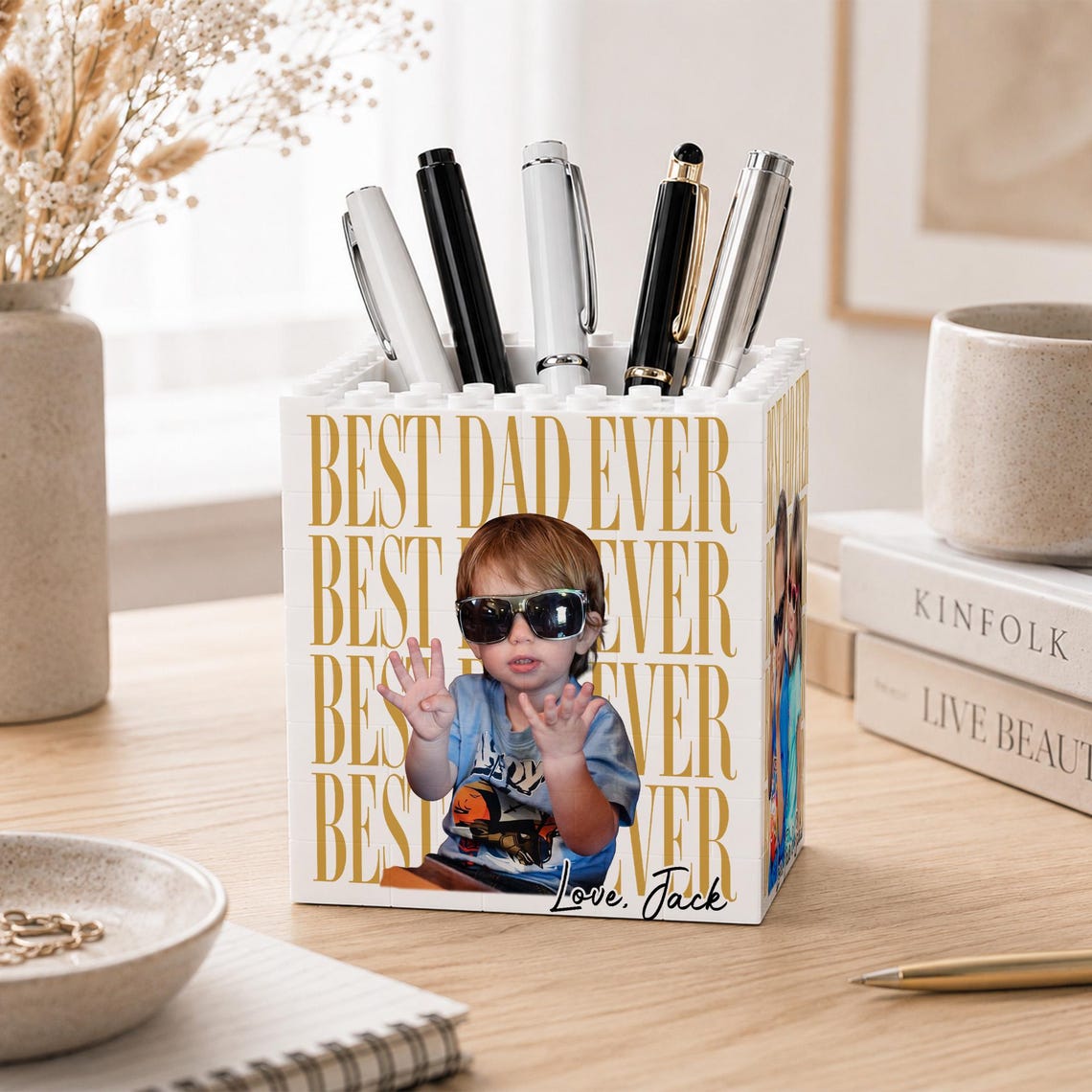 Personalized Photo Dad Building Block Pen Holder, Brick Photo Pencil Pot, Fathers Day Gift, Gift for Dad, Fathers Day Gift from Kids