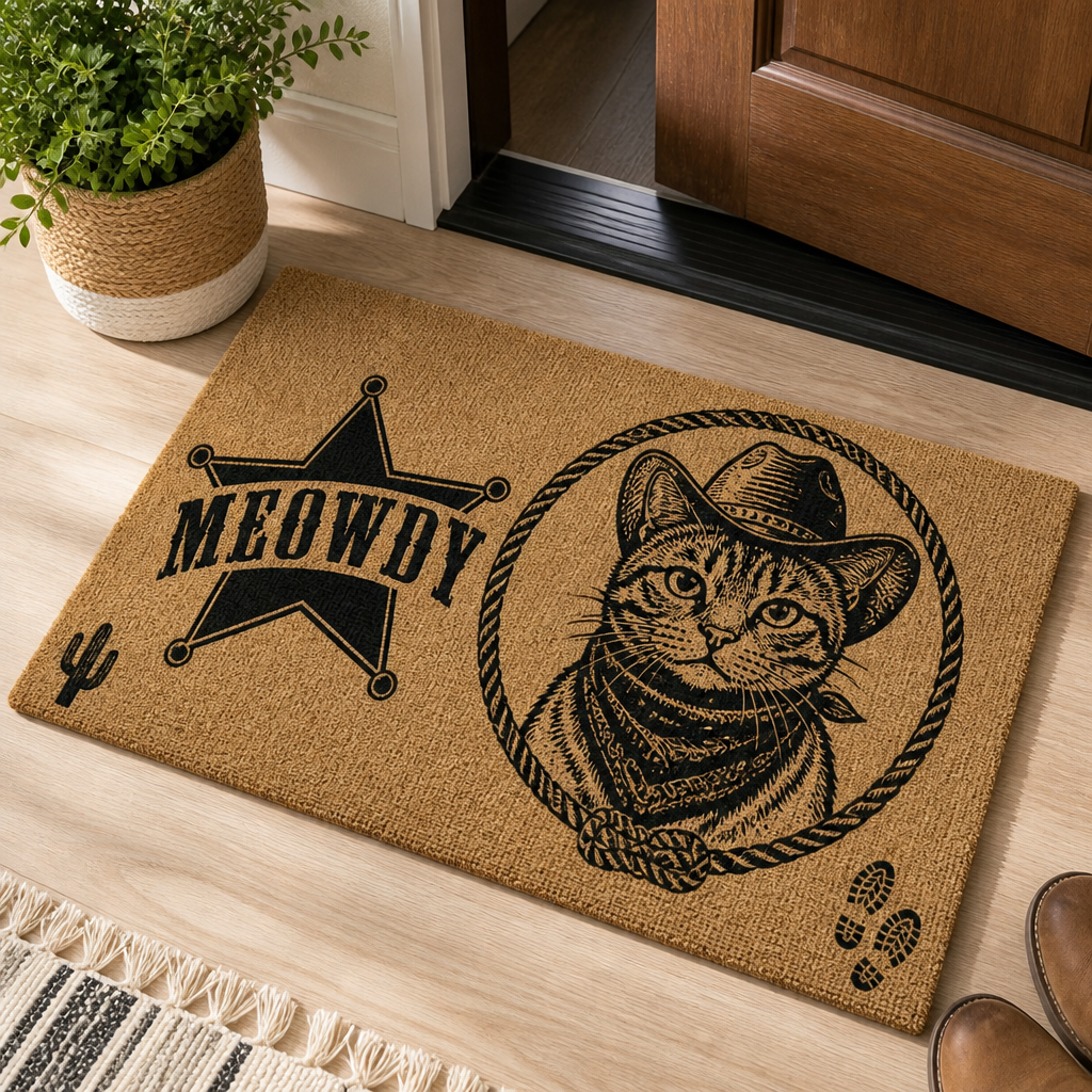 Meowdy Sheriff Cat Portrait Doormat - Personalized Doormat 9a2ff33b-9d14-4d3b-971f-2ae82aa68637.png