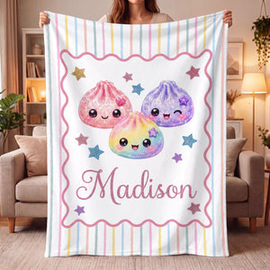 Personalized Squishy Dumpling Flannel Blanket, Custom Pastel Kawaii Throw, Cute Name Bedding Gift for Girls 9a4fed5e-592e-49ac-8c2c-02122871dae7-2.jpg