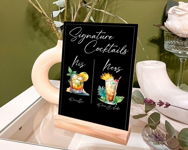 Personalized Cocktail Decoration, Custom Signature Drink Sign, Acrylic Wedding Bar Sign, Drink Stand Sign, Party Decoration, His and Hers