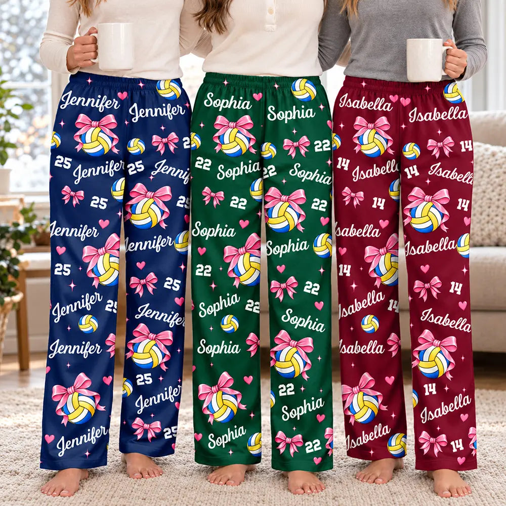 Gift For Volleyball Player Volleyball Team - Personalized Custom Name Number Coquette Bow Pajama Pants 9a67f751-3be2-470d-88fb-2baef5eadacf-GiftForVolleyballPlayerVolleyballTeam-PersonalizedCustomNameNumberCoquetteBowPajamaPants-DEFAUL.jpeg