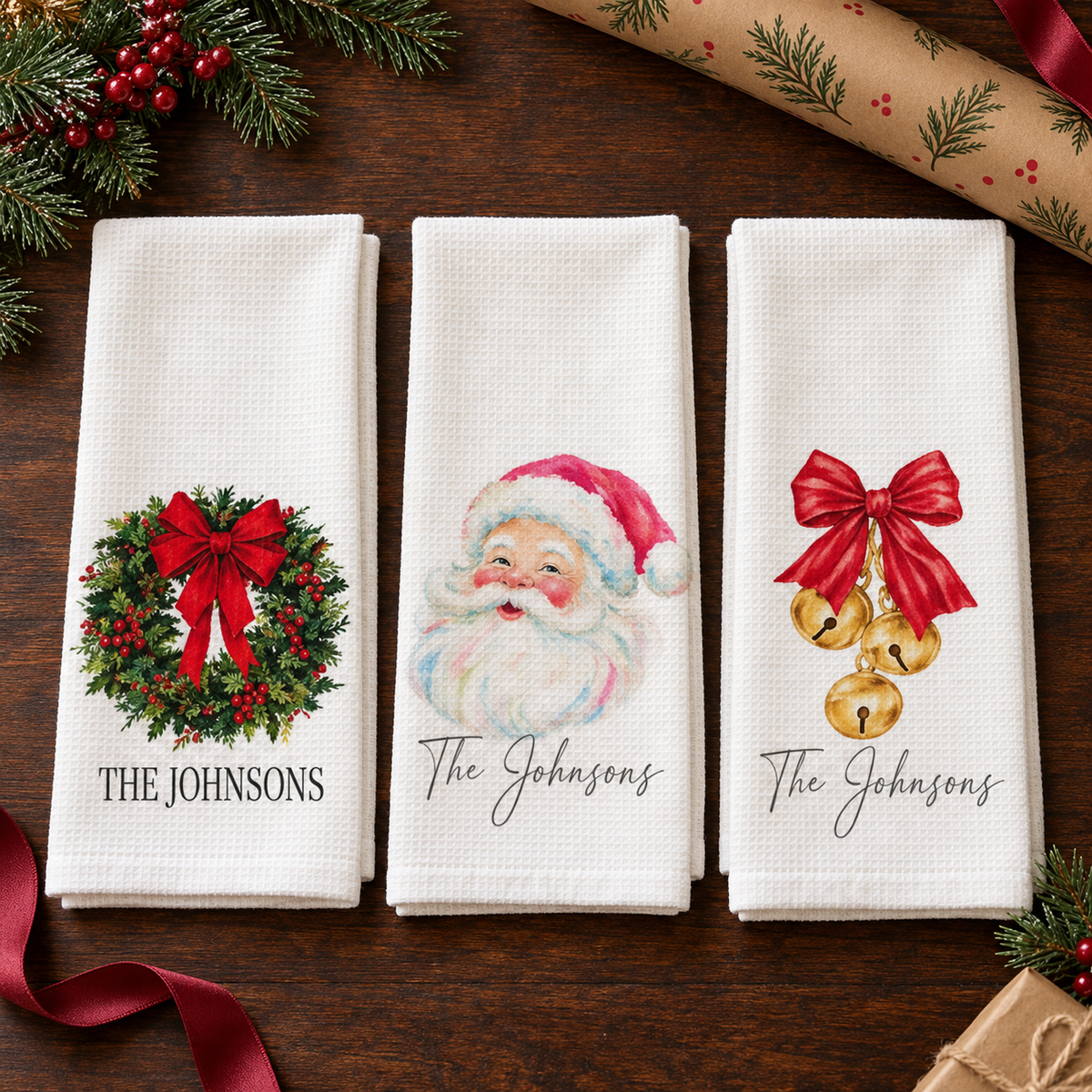 Personalized Christmas Kitchen Waffle Towels Monogram Holiday Gift White Microfiber Absorbent Textile Festive Decor Family Name 9a8c579c-daee-461b-851a-0a7a94db7b81-71d869e9-06d4-40ff-a38c-6355bbabcc74.png