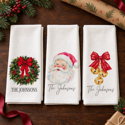Personalized Christmas Kitchen Waffle Towels Monogram Holiday Gift White Microfiber Absorbent Textile Festive Decor Family Name 9a8c579c-daee-461b-851a-0a7a94db7b81-71d869e9-06d4-40ff-a38c-6355bbabcc74.png