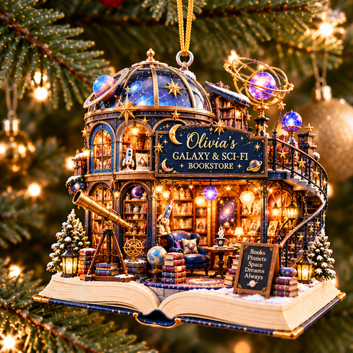 Personalized Galaxy & Sci-Fi Bookstore Christmas Ornament – Custom Name 2D Flat Acrylic Ornament, Space Fantasy Book Lover Gift 9a9e722d-d8a9-47ca-a367-87ed57a43858-olivia_galaxy_bookstore_01_christmas_tree_1200.png